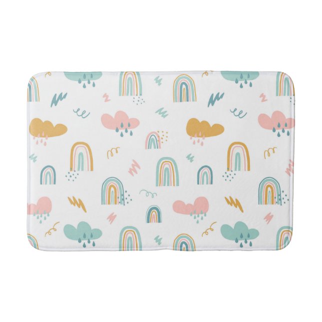 Fun Rainbow & Rain Cloud Pattern Bath Mat (Front)