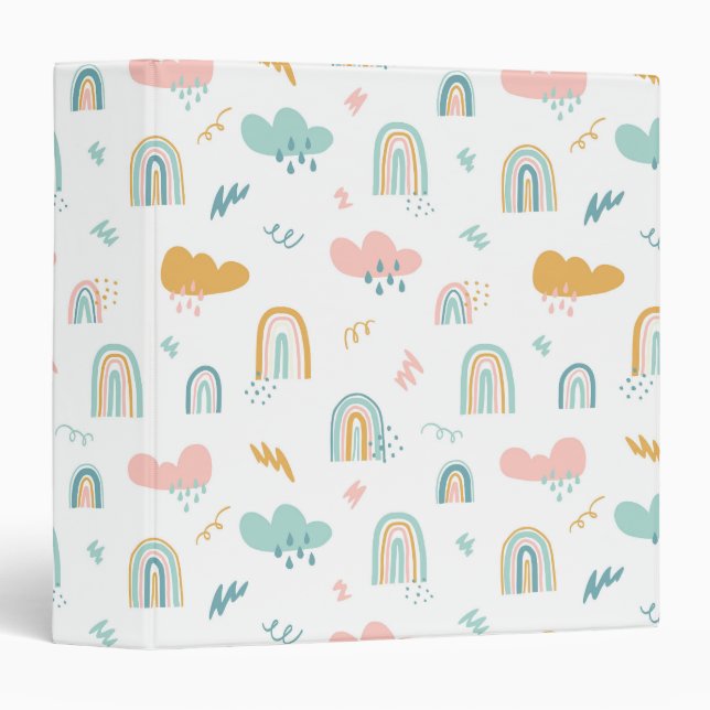 Fun Rainbow & Rain Cloud Pattern Binder (Front/Spine)