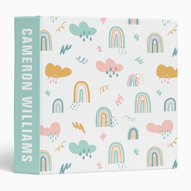 Fun Rainbow & Rain Cloud Pattern Binder (Front/Spine)