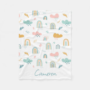 Fun Rainbow & Rain Cloud Pattern Fleece Blanket