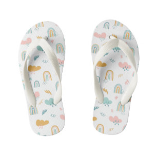 Fun Rainbow & Rain Cloud Pattern Kid's Flip Flops