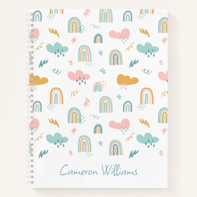 Fun Rainbow & Rain Cloud Pattern Notebook (Front)
