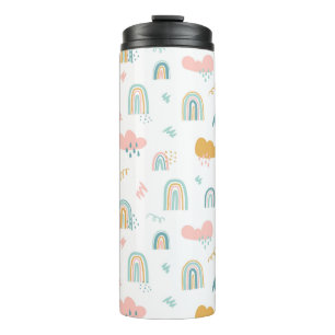 Fun Rainbow & Rain Cloud Pattern Thermal Tumbler
