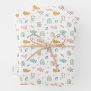 Fun Rainbow & Rain Cloud Pattern Wrapping Paper Sheet