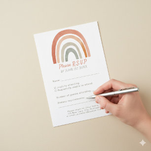 Fun rainbow rustic RSVP wedding response card