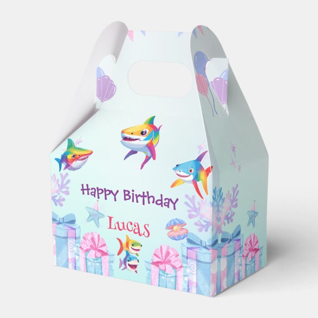 Fun rainbow shark birthday balloon party Family  Favor Box (Front Side)
