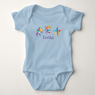 Fun rainbow shark birthday party Family kids Baby Bodysuit