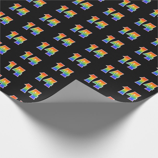 Fun Rainbow Spectrum Pattern "14" Event Number Wrapping Paper (Corner)