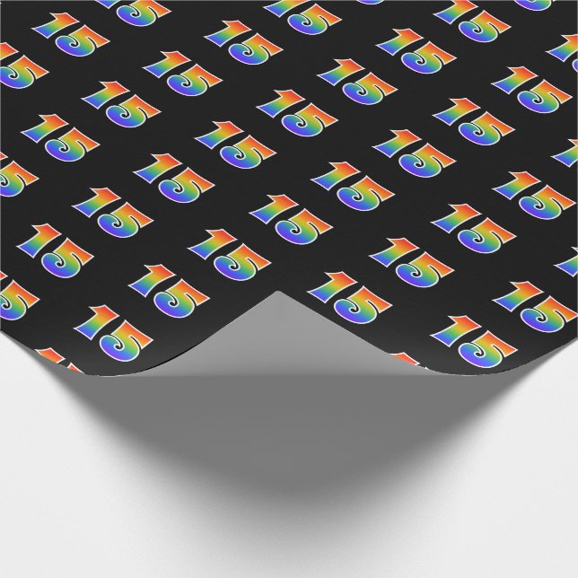 Fun Rainbow Spectrum Pattern "15" Event Number Wrapping Paper (Corner)