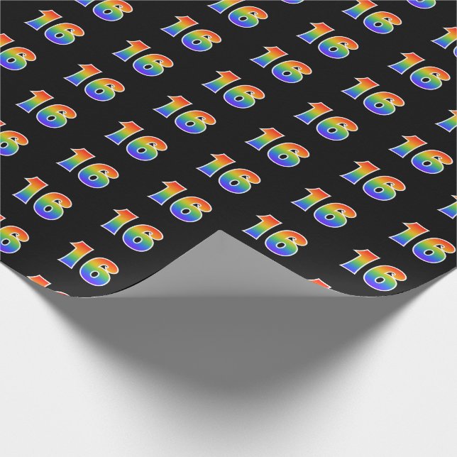 Fun Rainbow Spectrum Pattern "16" Event Number Wrapping Paper (Corner)
