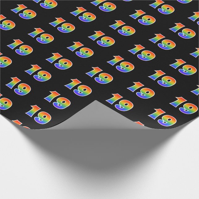 Fun Rainbow Spectrum Pattern "19" Event Number Wrapping Paper (Corner)