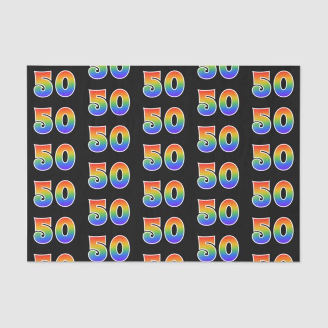 Fun Rainbow Spectrum Pattern "50" Event Number Tissue Paper (Front)