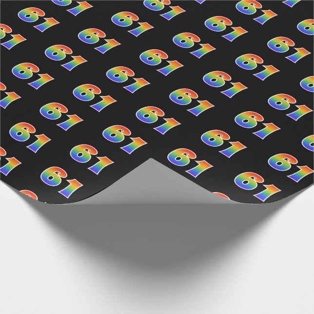 Fun Rainbow Spectrum Pattern "61" Event Number Wrapping Paper (Corner)