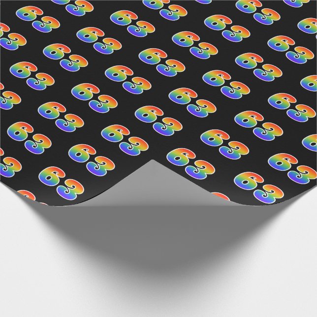 Fun Rainbow Spectrum Pattern "63" Event Number Wrapping Paper (Corner)