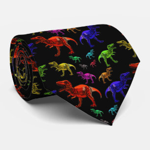 Fun Rainbow T-Rexs Black Men's Tie