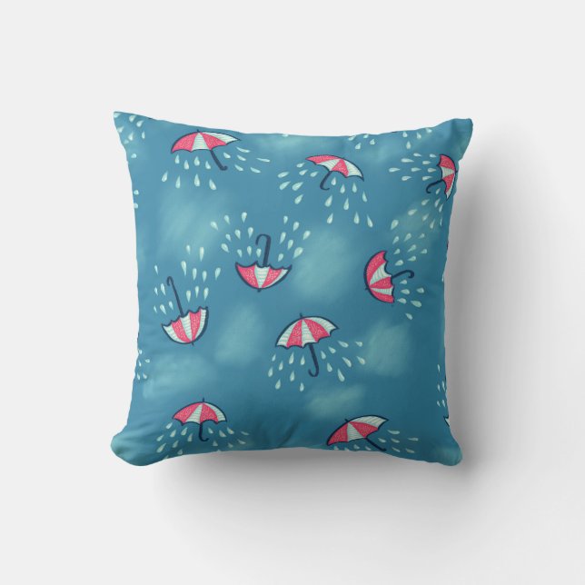 Fun Raining Cartoon Umbrella Pattern Throw Pillow (Front)
