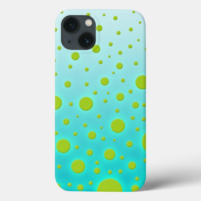 Fun Random Dots Green over Turquoise Background Case-Mate iPhone Case (Back)