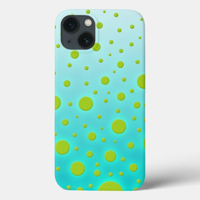 Fun Random Dots Green over Turquoise Background Case-Mate iPhone Case (Back)