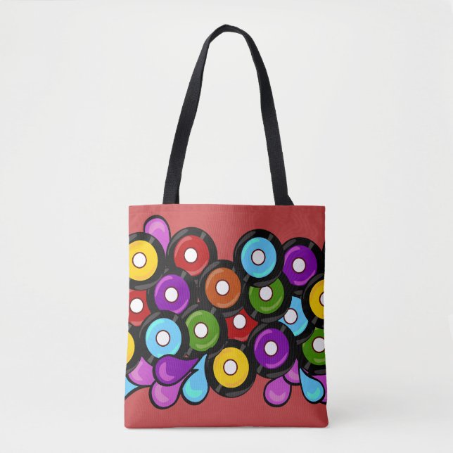 Fun Record Celebration Colourful Music Pattern Tote Bag (Front)