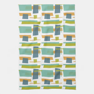 Fun Rectangles Pattern Green Orange Blue Retro Kitchen Towel