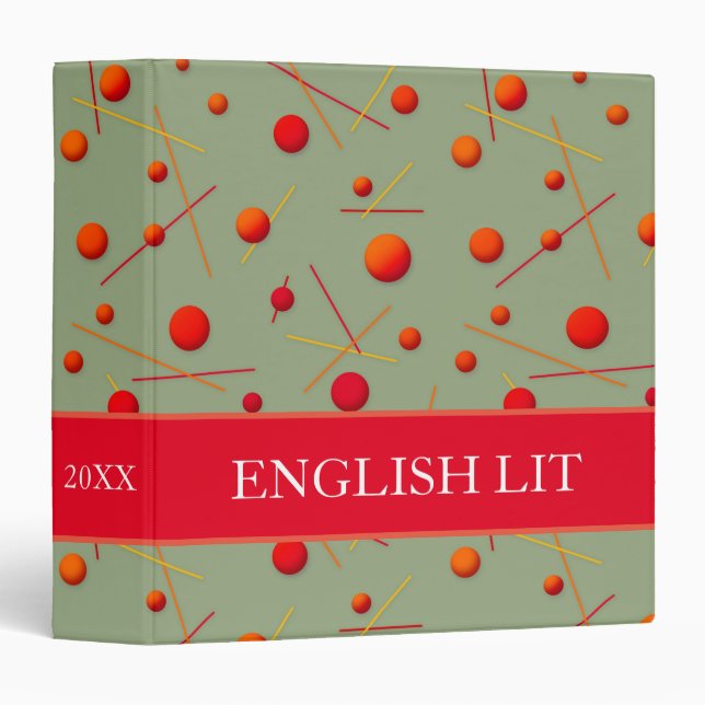 Fun Red and Orange Dots and Lines on Green Pattern Binder (Front/Spine)
