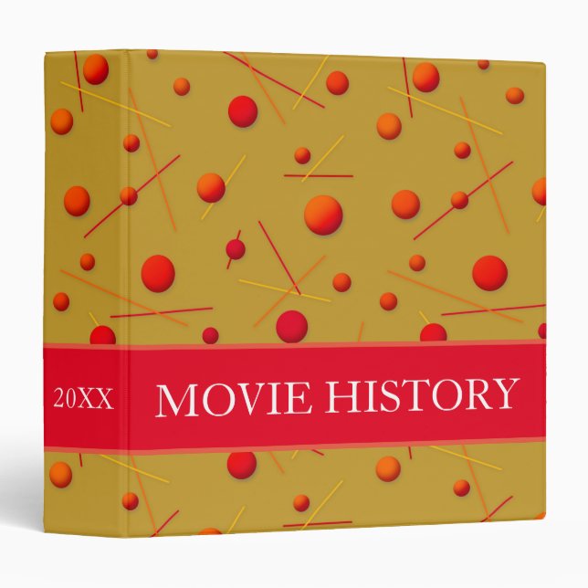 Fun Red and Orange Dots and Lines on Ochre Pattern Binder (Front/Spine)