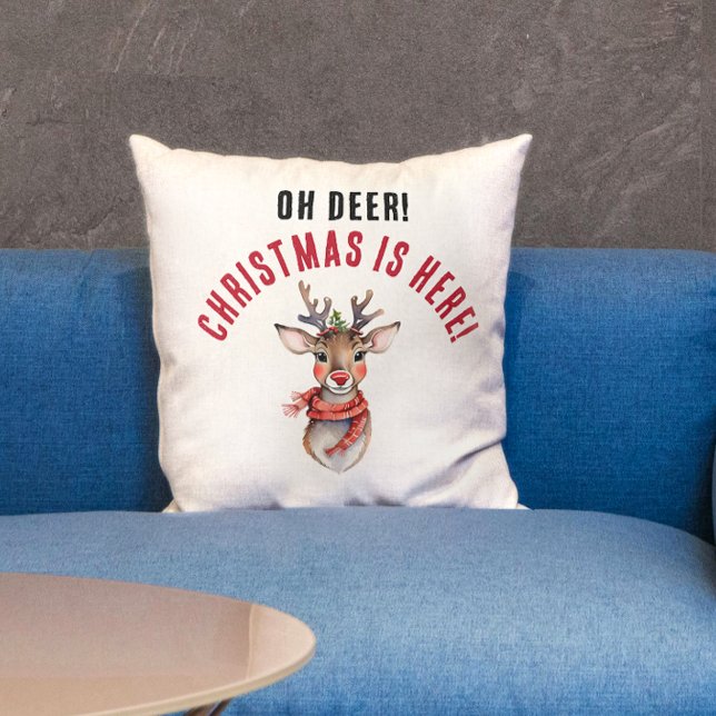 Fun Red And White Christmas Rudolph Reindeer Paint Throw Pillow (Creator Uploaded)