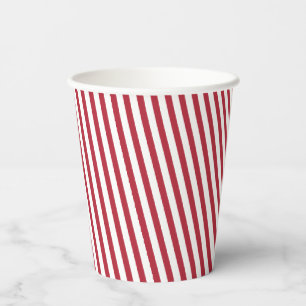 Fun, Red and White Diagonal Striped Paper Cups