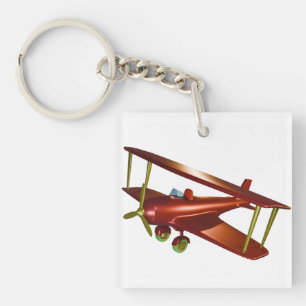 Fun Red Bi-plane Aviation Aerospace Flight Keychain