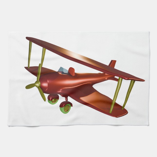 Fun Red Bi-plane Aviation Aerospace Flight Kitchen Towel (Horizontal)