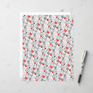 Fun Red Black Doodle Hearts White Scrapbook Papier