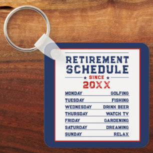 Fun Red Blue White Man Retirement Schedule Plan Keychain