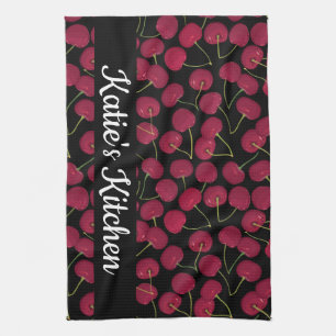 Fun Red Cherries Add Your Name Kitchen Towel