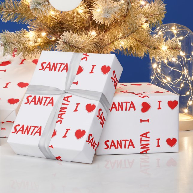 Fun Red Christmas I Love Santa Heart Wrapping Paper (Holidays)