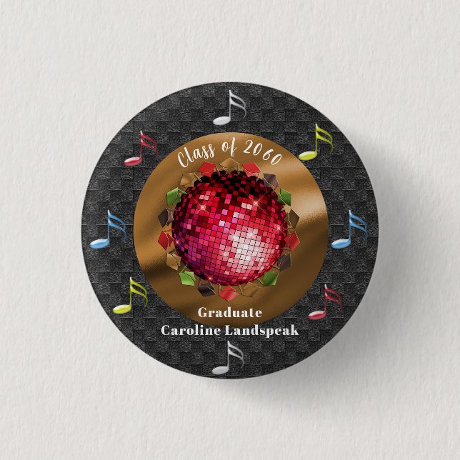 Fun Red Disco Ball Graduation Fun 1 Inch Round Button (Front)