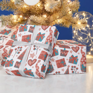 Fun Red Festive Gonks Christmas Themed Parcel  Wrapping Paper