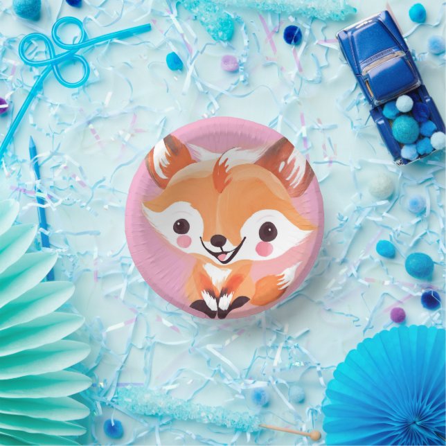 Fun red Fox Face safari Wild jungle Birthday Party Paper Plate (Party)