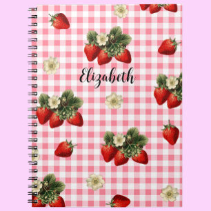 Fun Red Gingham Strawberry Custom Name Notebook