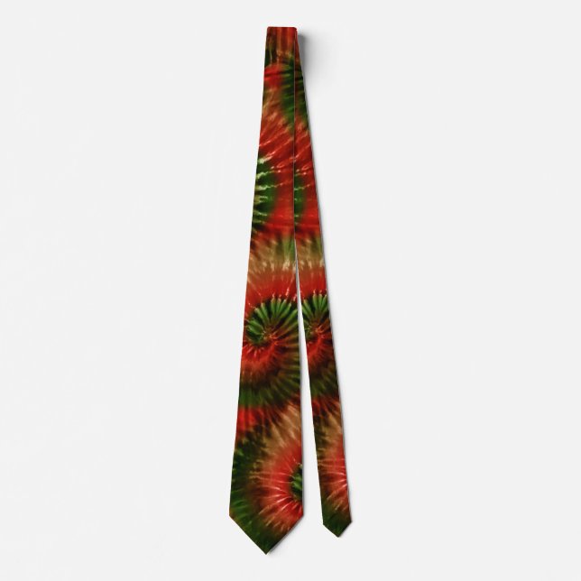 Fun Red Gold et Green Retro Tie Dye Cravate (Devant)