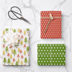 Fun Red Green Yellow Abstract Pine Tree Pattern Wrapping Paper Sheet