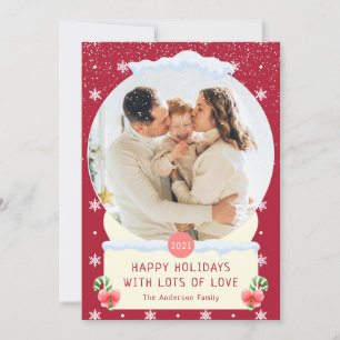 Fun Red Joyeux Noël Snow Globe Carte photo