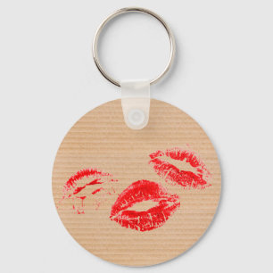 FUN! Red Lipstick Prints on Cardboard Box Keychain