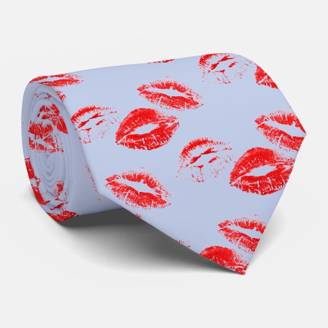 FUN! Red Lipstick Prints Tie (Rolled)