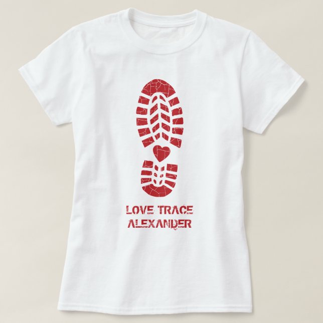 Fun Red Love Boot Print & Heart Name Personalized T-Shirt (Design Front)