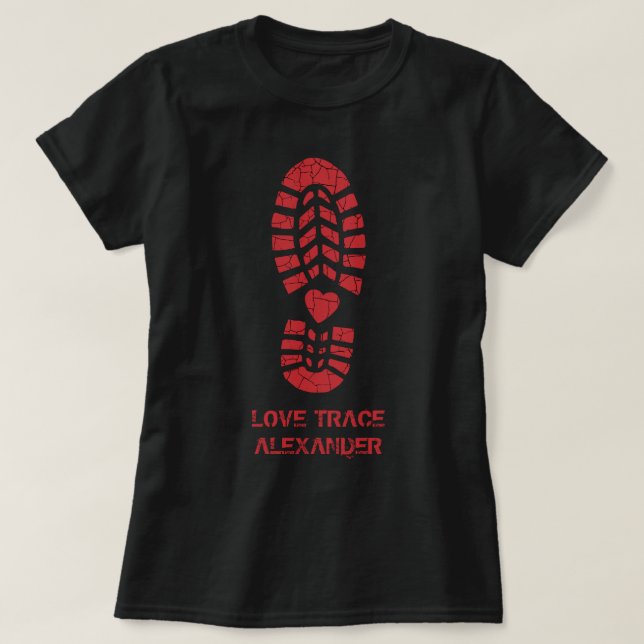 Fun Red Love Boot Print & Heart Personalized Name T-Shirt (Design Front)