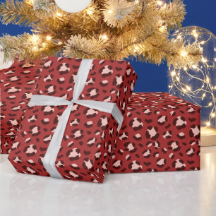 Fun Red Mix Christmas Leopard Print  Wrapping Paper