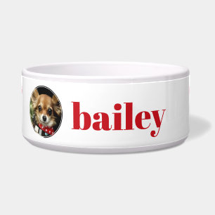 Fun Red Paw Prints Personalized Dog Photo Bowl
