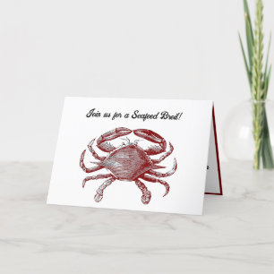 Fun Red Pencil Sketch Crab with Coastal Party Vibe Thank You Card