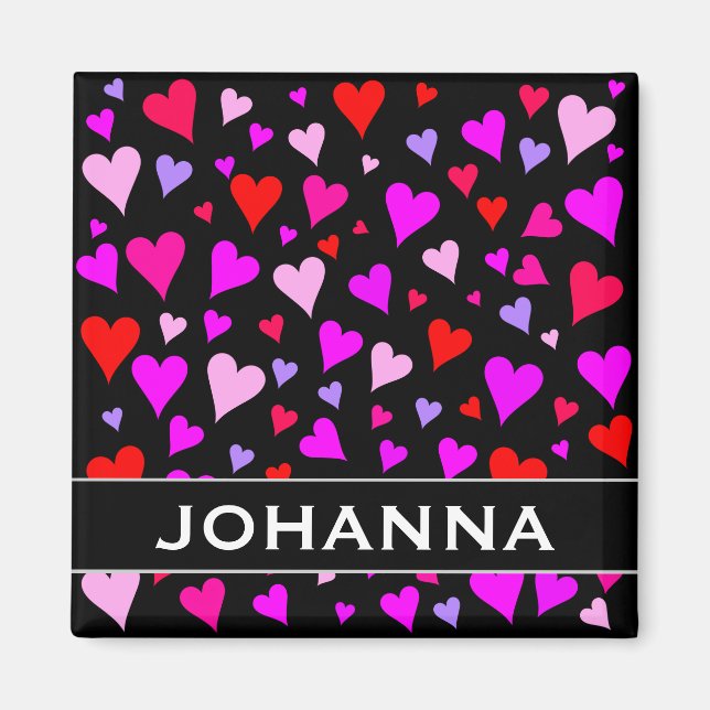 Fun Red, Pink, Purple & Magenta Hearts Pattern Magnet (Front)