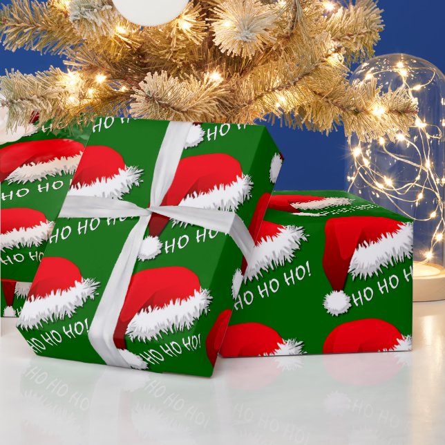 Fun Red Santa Claus Hat HOHOHO Wrapping Paper (Holidays)